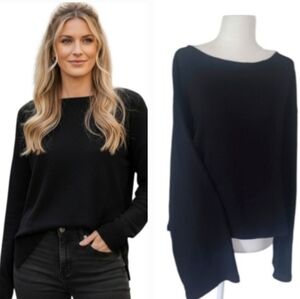 Cotton Blend Lightweight Black Crewneck Sweater, H&M, Size M